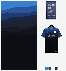 Wall Mural - Soccer jersey pattern design. Abstract pattern on blue background for soccer kit, football kit, sports uniform. T shirt mockup template. Fabric pattern. Abstract background. 