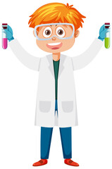 Wall Mural - cute scientist boy cartoon character