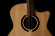 © Bonn - Classic Acoustic GA guitar with Satin Finished close up, dramatically lit on a black background with copy space