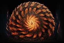  A Very Intricate Orange And Black Object With A Black Background And A Black Background With A Black Background And A Black Background With A Red And Yellow Swirl Pattern On The Bottom Of The Bottom.
