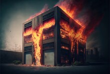  A Building On Fire With A Lot Of Flames Coming Out Of It's Sides And Doors On The Sides Of The Building And A Lot Of Fire Coming Out Of The Building On Fire.