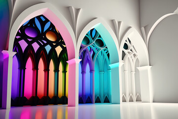Poster - Gothic decor with abstract white and multicolor gradient glasses. Generative AI