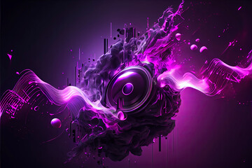 electronic music, purple pink, beautiful dj, waves of music