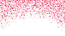 Red And Pink Heart Confetti Isolated On White Background. Falling Heart Confetti Background. Valentine's Day, Wedding Or Celebration Design Element