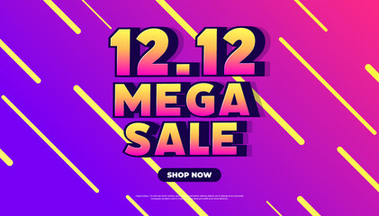 Wall Mural - 12.12 Shopping Day Mega Sale Banner Template design special offer discount, Shopping Purple banner template. vector