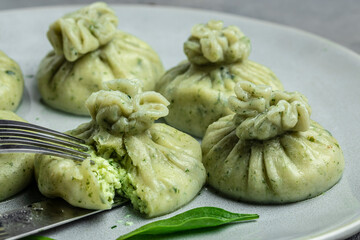 Wall Mural - Dumplings Khinkali with meat. National Georgian cuisine. Food recipe background. Close up