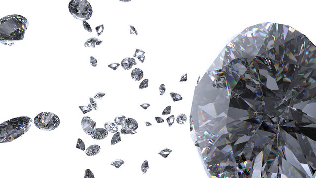 Shiny Diamonds on black-purple surface background. Concept 3D CG of luxury living, expensive things and high added value. PNG file format.