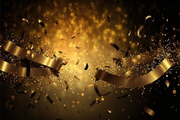 Happy New Year Golden Background with Confetti. Generative AI