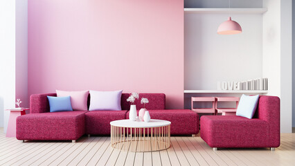 Wall Mural - viva magenta pink red living room interior for valentine - 3D 

rendering