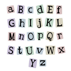 Fototapete - Cute nude colored y2k retro alphabet ABC letters. Anonymous message from magazine.