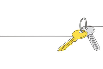 Poster - Continuous one line drawing house key with blank isolated on white background. Concept of privacy, security and protection. Vector illustration in flat trendy style. Single line draw design graphic