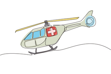 Poster - single continuous line drawing ambulance helicopter. medical evacuation helicopter. healthcare, hosp