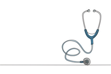 Poster - Single continuous line drawing Stethoscope graphic icon. Stethoscope sign isolated on white background. Symbol medicine. Medical healthy logo. Dynamic one line draw graphic design vector illustration