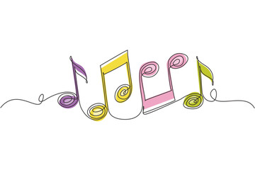 Poster - Single one line drawing music note. Musical symbol in one linear minimalist style. Trendy abstract wave melody. Vector outline sketch of sound. Modern continuous line draw design graphic illustration