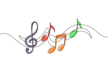 Poster - Single continuous line drawing music symbols. music note. Musical symbol in one linear minimalist style. Trendy abstract wave melody. Vector outline sketch of sound. One line draw graphic design