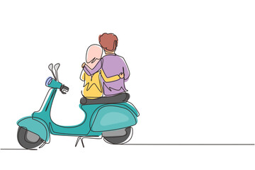 Poster - continuous one line drawing back view arabic riders couple trip travel relax. romantic honeymoon mom