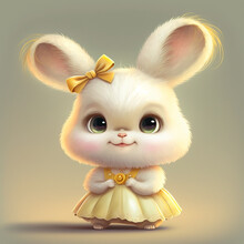 Super Cute White Bunny, Cartoon Character Design In Pixar Style. Bright Big Eyes, Fluffy Ears, Chinese Zodiac, Lunar New Year, Chinese New Year.