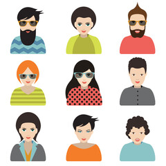 Wall Mural - Set of persons, avatars, people heads  different nationality in flat style. Vector.