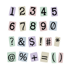 Fototapete - Pastel colored y2k symbols cut out of magazine. Anonymous numbers old retro style.