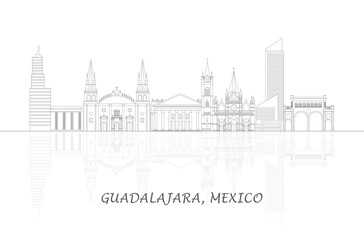 Outline Skyline panorama of city of Guadalajara, Mexico - vector illustration