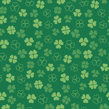Cute Lucky Saint St Patrick Day Seamless Pattern In Green Shamrocks Clovers Four Leaf Clovers