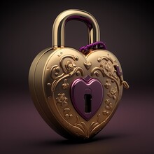 Golden Heart Padlock, Love Symbol, Valentine's Day Heart, Gold Lock, Generative Ai, Guard Your Heart