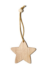 Poster - wooden star on a string isolated on white background.christmas decoration