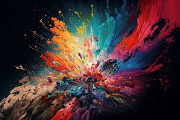 illustration of acrylic colors and water ink. paint on a black background