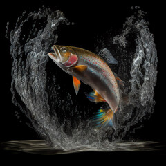 Realistic abstract render of a trout jumping out of the water (AI Generated)