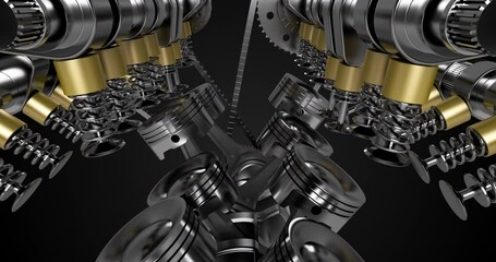 Aufkleber - V8 engine in motion. Valves, pistons and crankshaft. Fuel Injection. Perfect loop.