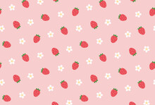 Seamless Pattern With Strawberries And Flowers For Banners, Cards, Flyers, Social Media Wallpapers, Etc.