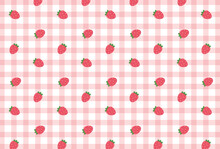 Seamless Pattern With Strawberries And Gingham For Banners, Cards, Flyers, Social Media Wallpapers, Etc.