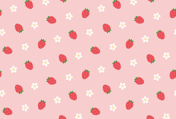 seamless pattern with strawberries and flowers for banners, cards, flyers, social media wallpapers, etc.