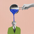 © master1305 - Contemporary art collage. Conceptual creative design. Addiction. Human hand pouring false information into man's head