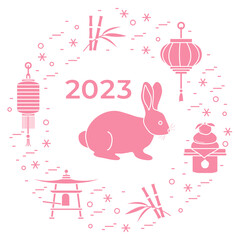 Wall Mural - Chinese New Year Rabbit symbol 2023 calendar Asia