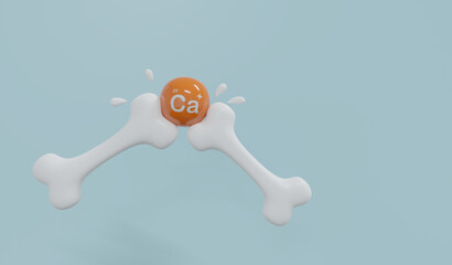 Healthy strong supplement bone calcium concept. White Bone crash ball on blue background. 3d render. 