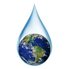 Wall Mural - Earth in water drop. Lack of water concept on earth isolated on white background. World in a water drop. Earth day or World Water Day concept. Elements of this image furnished by NASA.