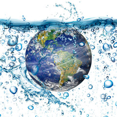 Wall Mural - Earth in water concept. The water scarcity on earth isolated on white background. Earth day or World Water Day concept. Elements of this image furnished by NASA.