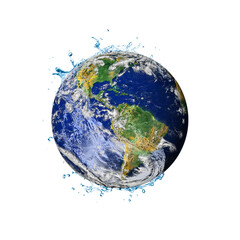 Wall Mural - Water recycling in the world. Water scarcity concept on earth isolated on white background. Earth day or World Water Day concept. Elements of this image furnished by NASA.