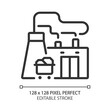 © IMG visuals icons - Fuel power plant pixel perfect linear icon. Thermal power station. Convert combustion into energy. Produce electricity. Thin line illustration. Contour symbol. Vector outline drawing. Editable stroke