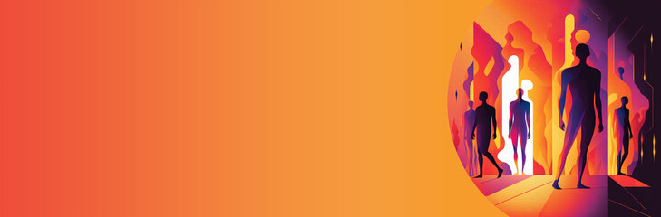 Abstract human silhouettes and geometric shapes - Spirituality abstract business background - created with Generative AI technology
