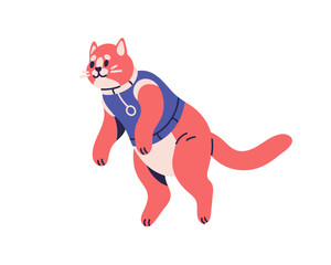 cute cat floating in weightlessness. funny feline astronaut flying, soaring in air. weightless adora