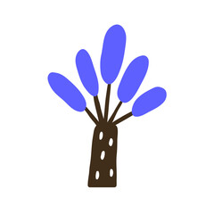 Poster - Abstract tree in childish Scandinavian style, naive art. Exotic fairytale palm, doodle primitive forest plant of whimsical shape. Kids flat graphic vector illustration isolated on white background