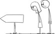 © Zdenek Sasek - Man and Woman Looking Frustrated at Empty Arrow Sign , Vector Cartoon Stick Figure Illustration