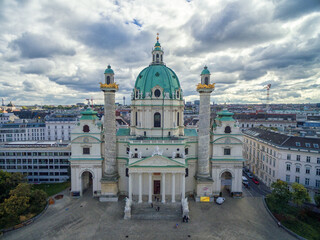 Poster - Vienna Karlskirche Church with Cloudy Sky. Austria