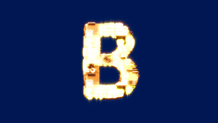 Poster - letter B, technological blazing orange cyberpunk font on blue screen, isolated - object 3D illustration