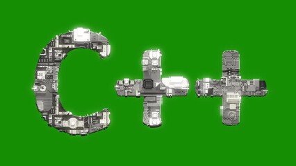Poster - silver grey cybernetic text C++ with animation on green screen, isolated - loop video