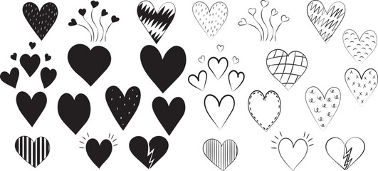 Wall Mural - heart collection doodle sketch ,outline on white background isolated vector