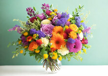 Beautiful, Vivid, Colorful Mixed Flower Bouquet Still Life Detail Generative AI