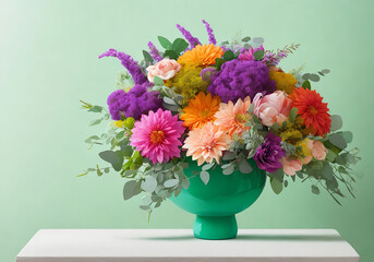 Wall Mural - Beautiful, vivid, colorful mixed flower bouquet still life detail Generative AI